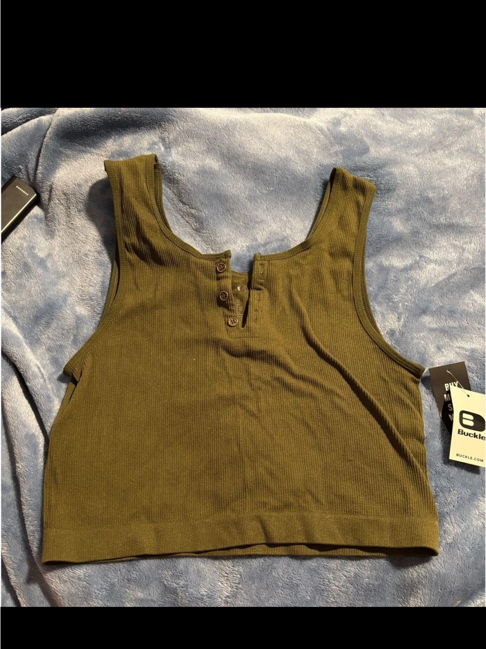 Buckle Olive Ribbed Cropped Henley Tank